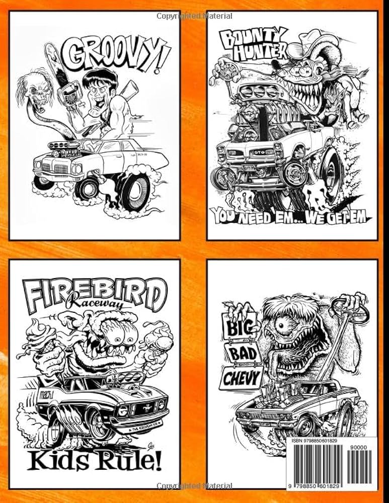 Rat fink coloring book vivid illustrations of rat fink monsters and hot rod cars for kids and adults of all ages publishing kaz books