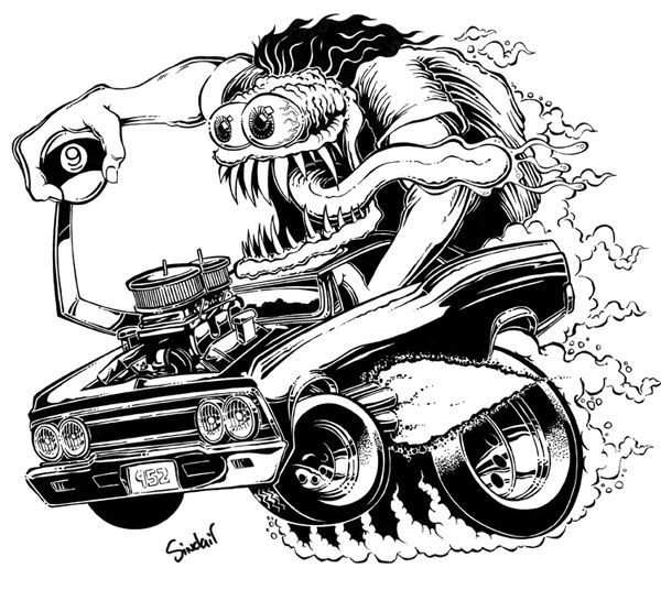 Rat fink style art cool car drawings cartoon car drawing rat fink