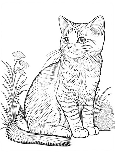 Premium ai image cat coloring page printable quality black and white poster quality