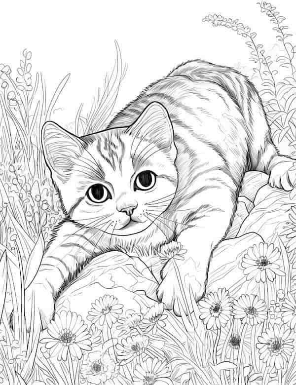 Cute cat coloring pages for kids and adults