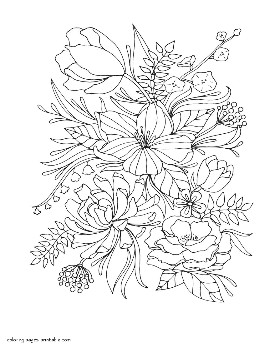 Realistic flower coloring pages coloring pages leaf coloring page flower coloring pages