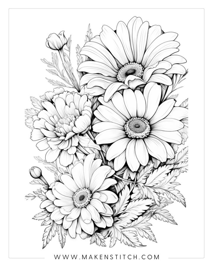 Flower coloring pages for kids and adults free printables