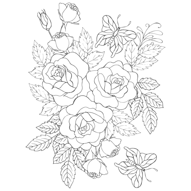 Premium vector floral coloring pages