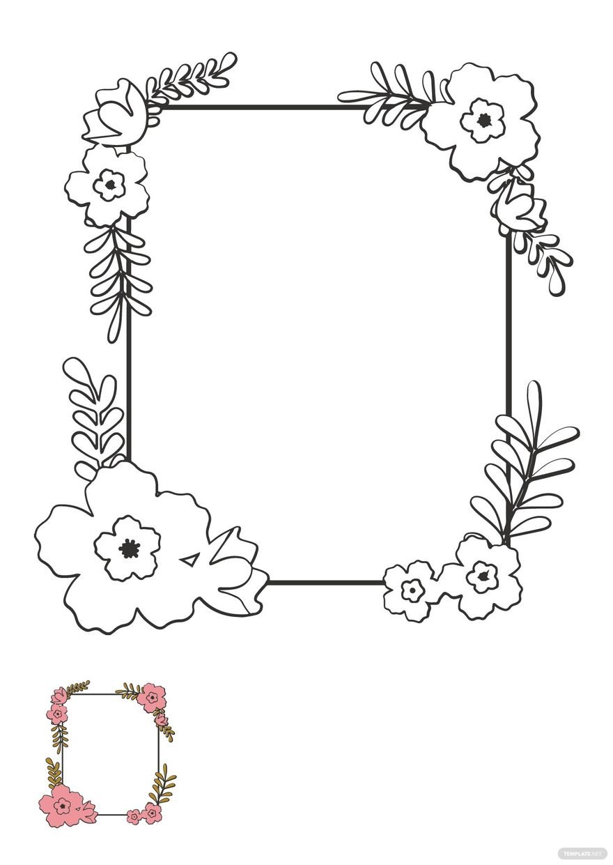 Free rectangle floral frame coloring page