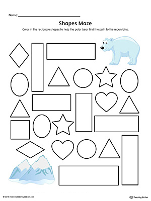 Rectangle shape maze printable worksheet color