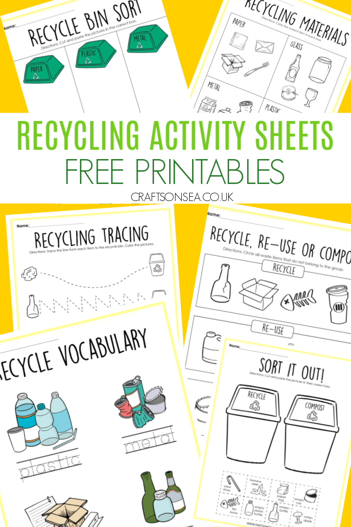 Recycling activity sheets for kids free printables