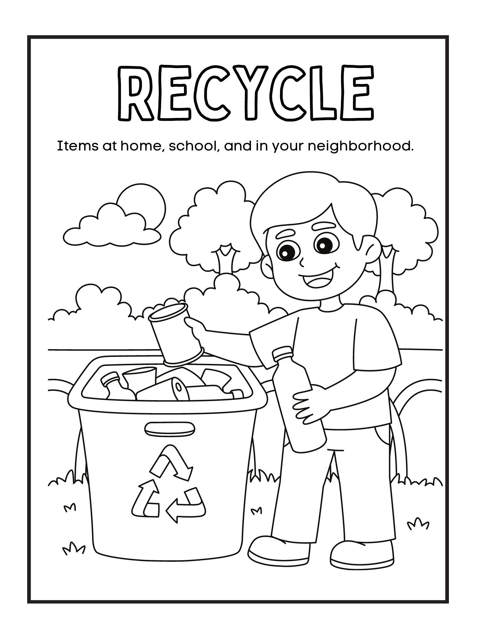 Reduce reuse recycle coloring pages â