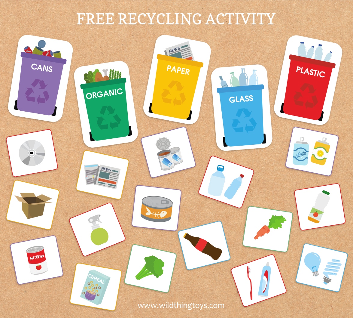 A fun printable activity and recycling game to help your kids get familiar with recycling great as part of a lesson plan or just an educational activity builds on concentration and motor