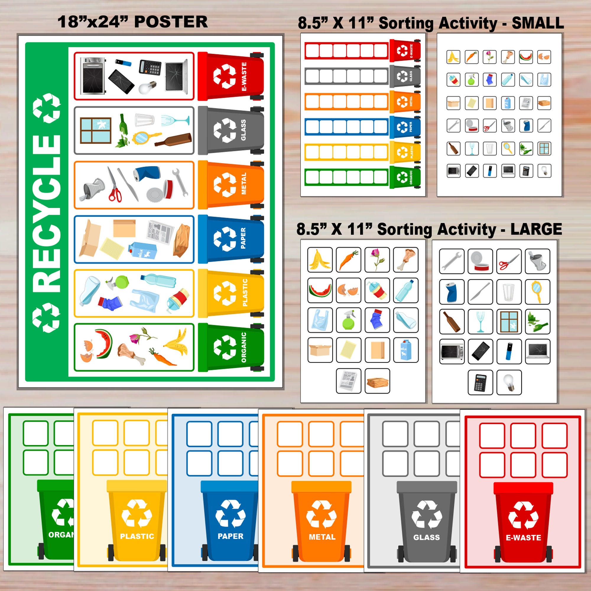 Recycle sorting activity recycling poster earth day printable recycling game waste sorting earth day activity crafts for kids instant download