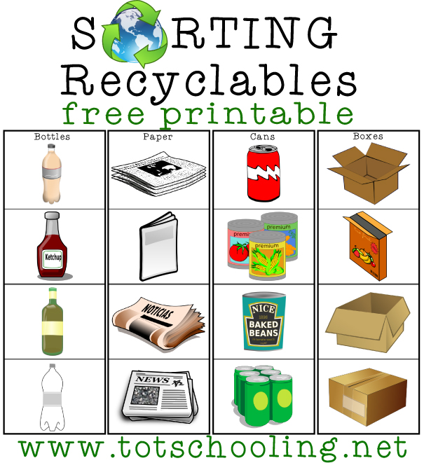 Recycling sorting free printable