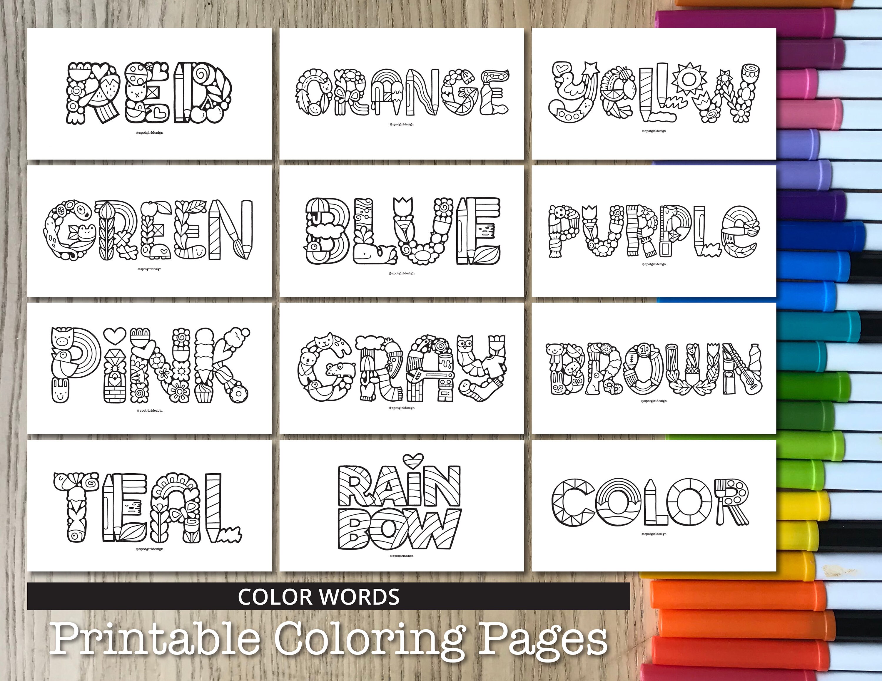 Color word printable coloring pages