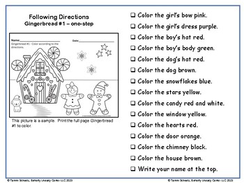 Following directions simple coloring pages gingerbread holiday christmas theme