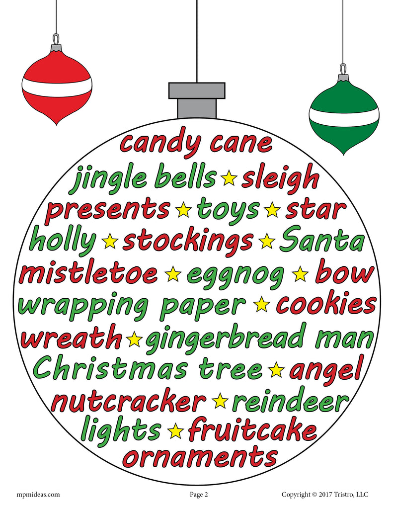 Printable christmas vocabulary words coloring page â