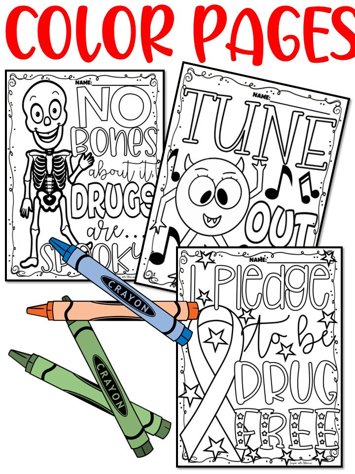 Red ribbon week drug free no prep printables coloring pages writing craft instant download