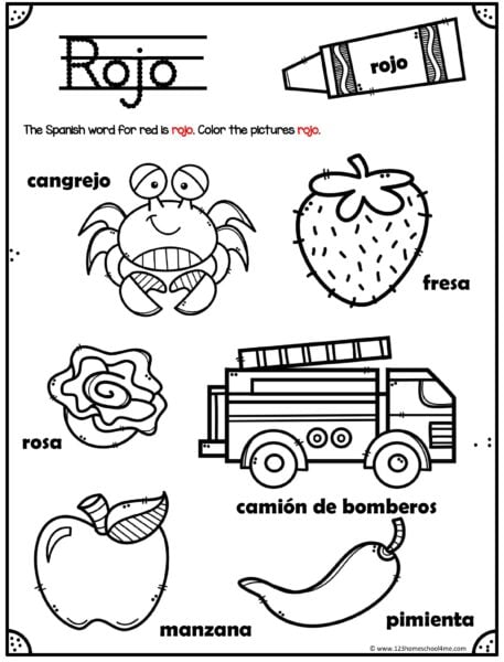 Free printable spanish colors worksheet for kindergarten