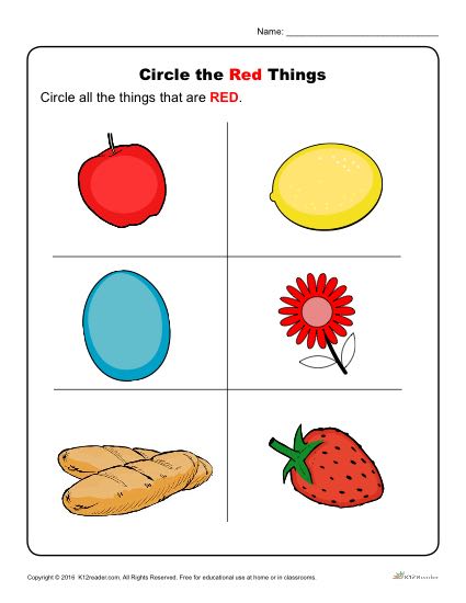 Circle the red things preschool color worksheets