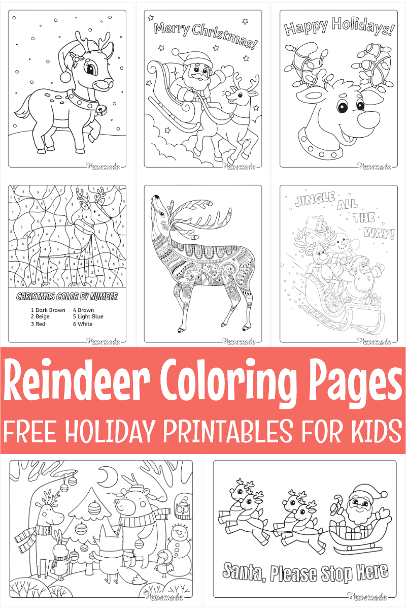 Reindeer coloring pages for kids adults free printables