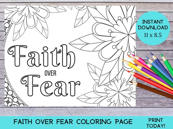 Faith over fear coloring page christian coloring sheet printable download now