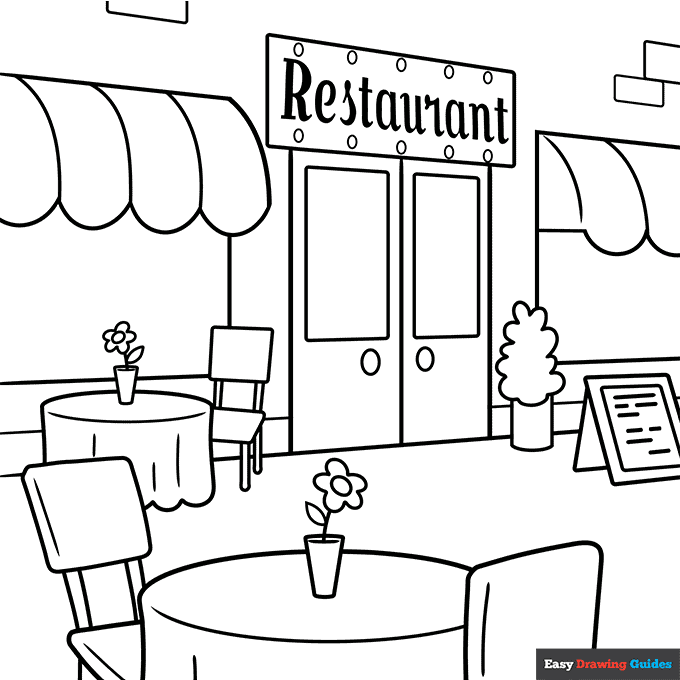 Restaurant coloring page easy drawing guides