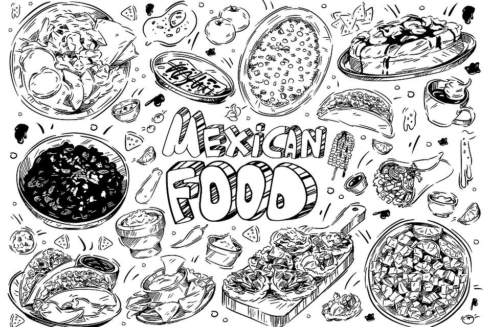 Mexican food coloring pages free printable coloring pages of tacos burritos queso guacamole more printables mom