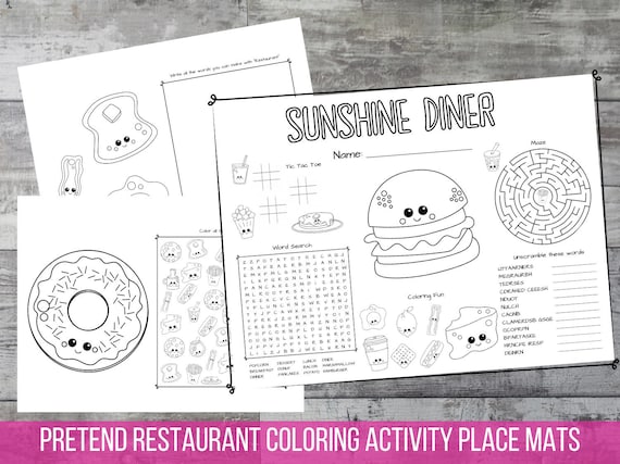 Printable restaurant place mat coloring page for kids diner digital download pretend play instant download download now