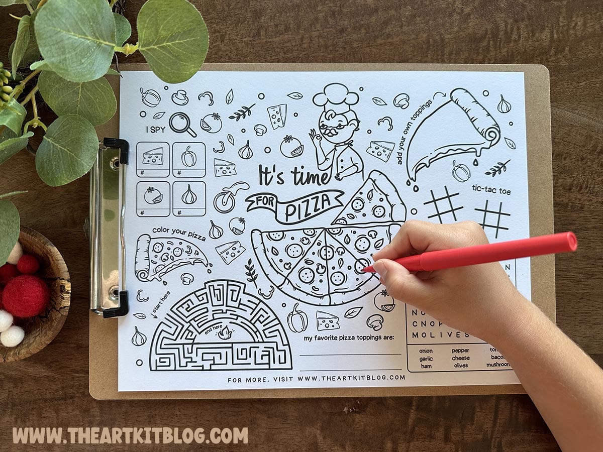 Pizza placemat activity sheet for kids free printable â the art kit