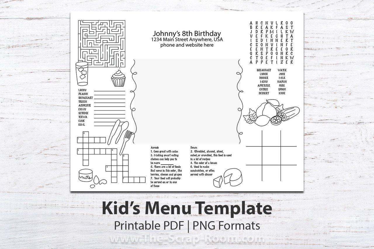 Printable kids menu template kids menu printable menu activity menu kids activity party decor party printable activity sheet