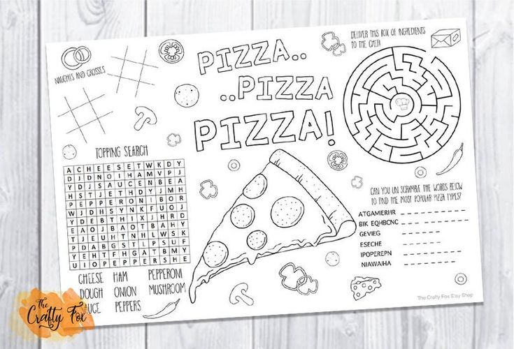 Pizza activity and colouring sheetplacemat perfect for kids