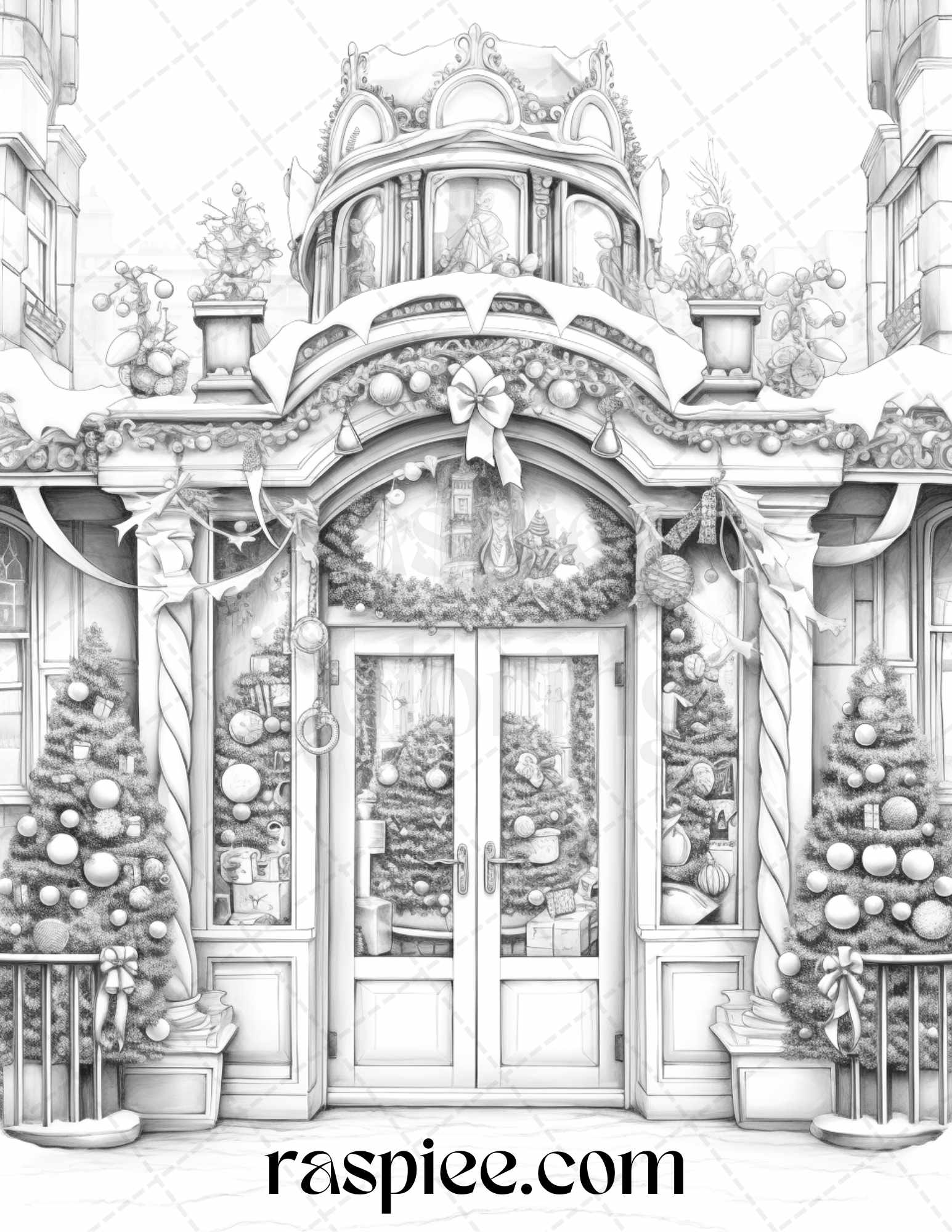 Christmas store front grayscale coloring pages for adults pdf printab â coloring