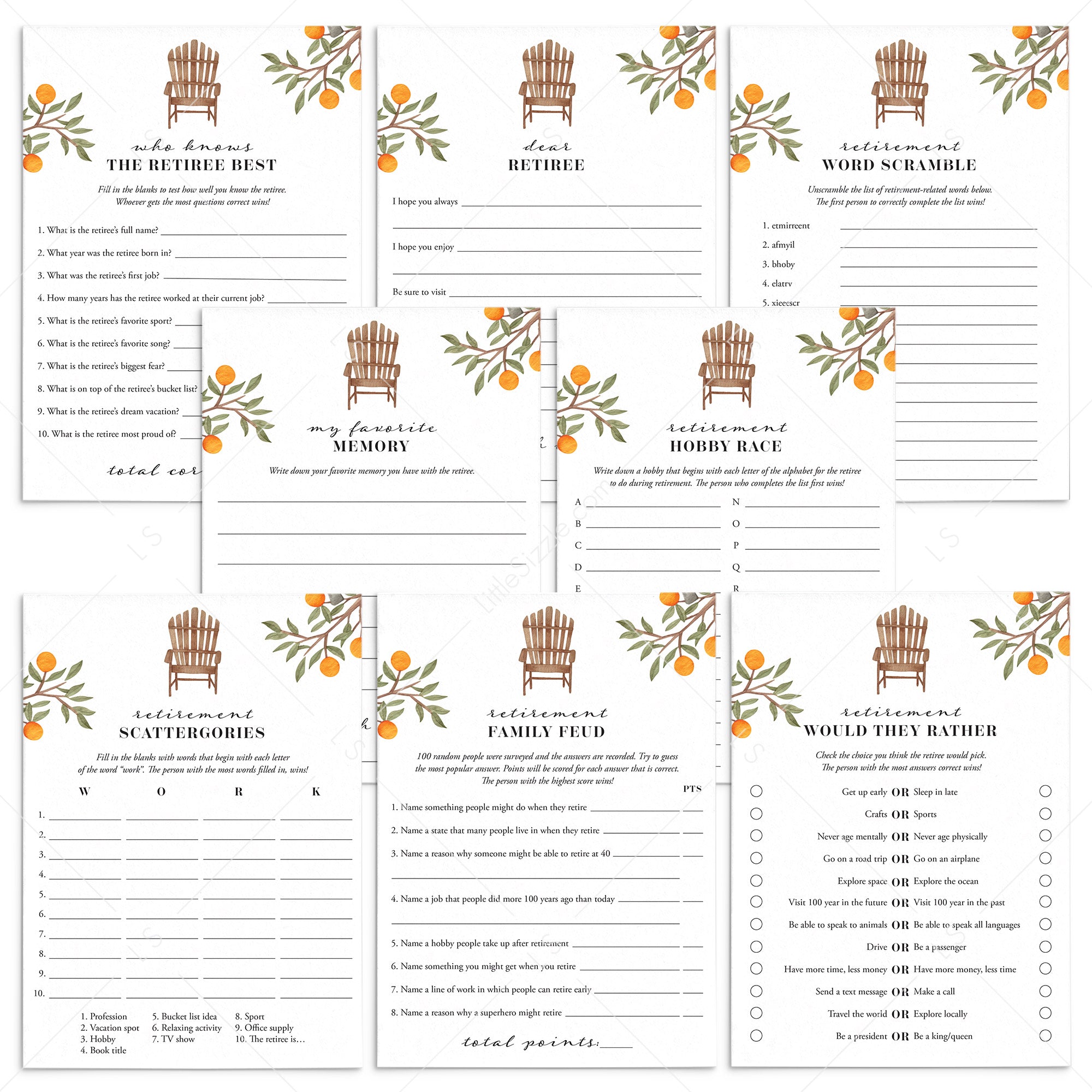 Retirement games printable instant download retirement party ideas â