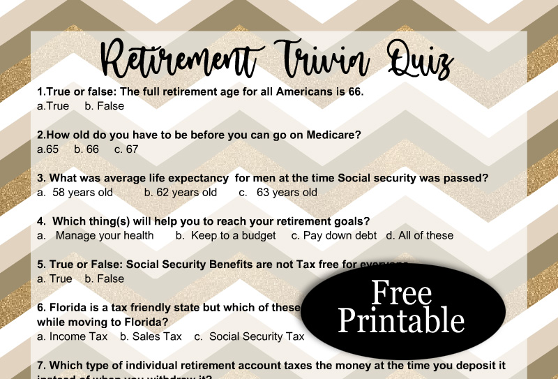 Free printable retirement trivia quiz with answer key