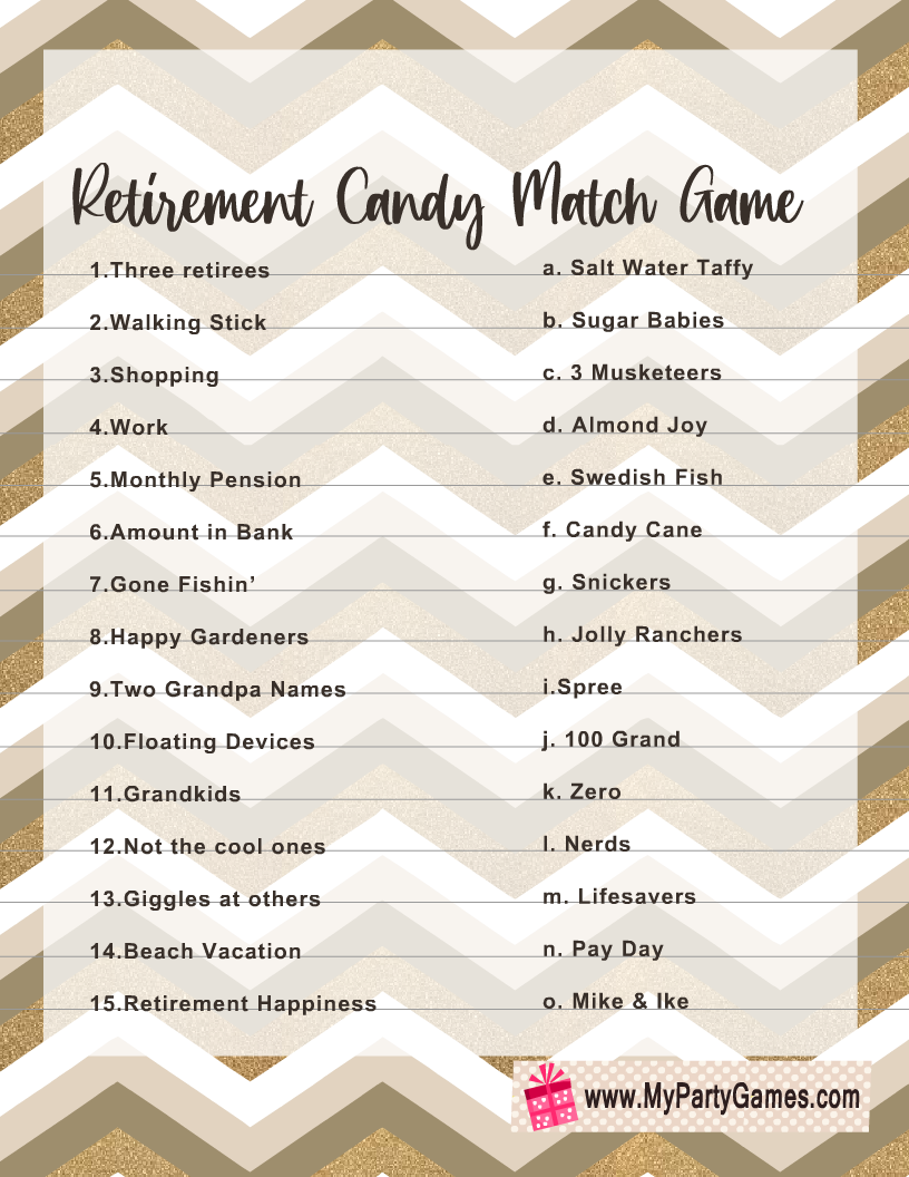 Free printable retirement candy match game