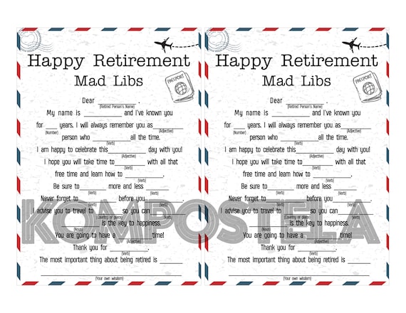 Retirement mad libs happy retirement game printable retirement game retirement games co