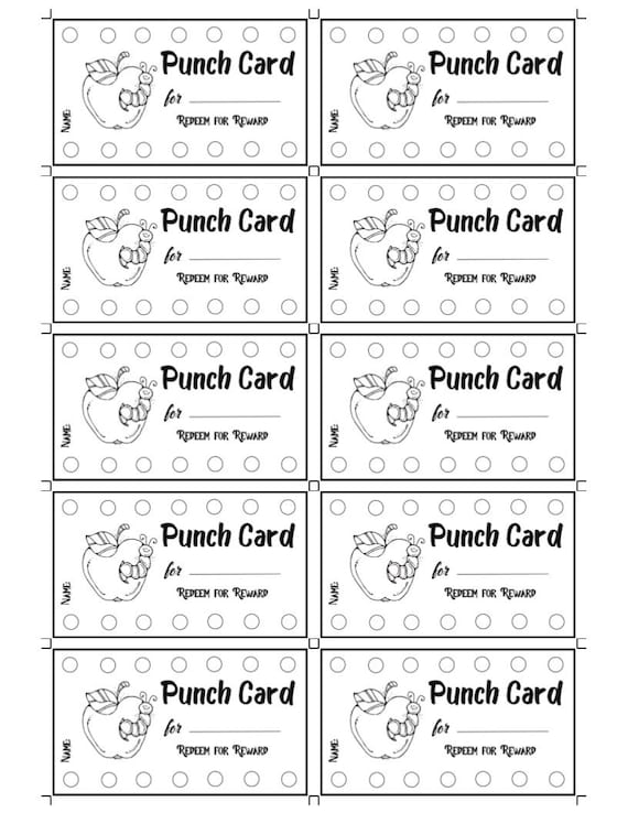 Punch card templates with cute apple and worm