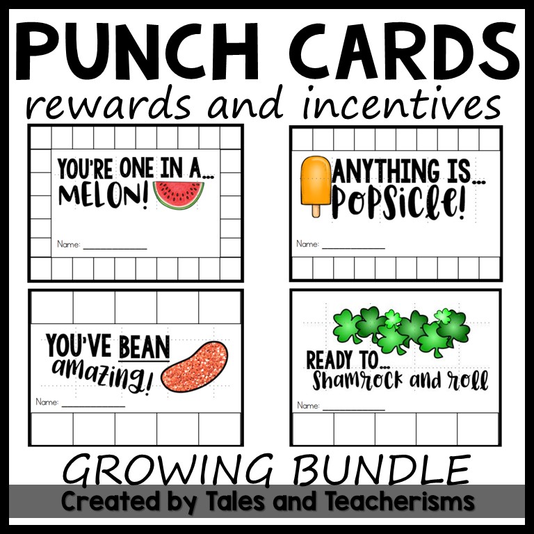 Punch cards for rewards and incentives behavior management print and go bundle made by teachers