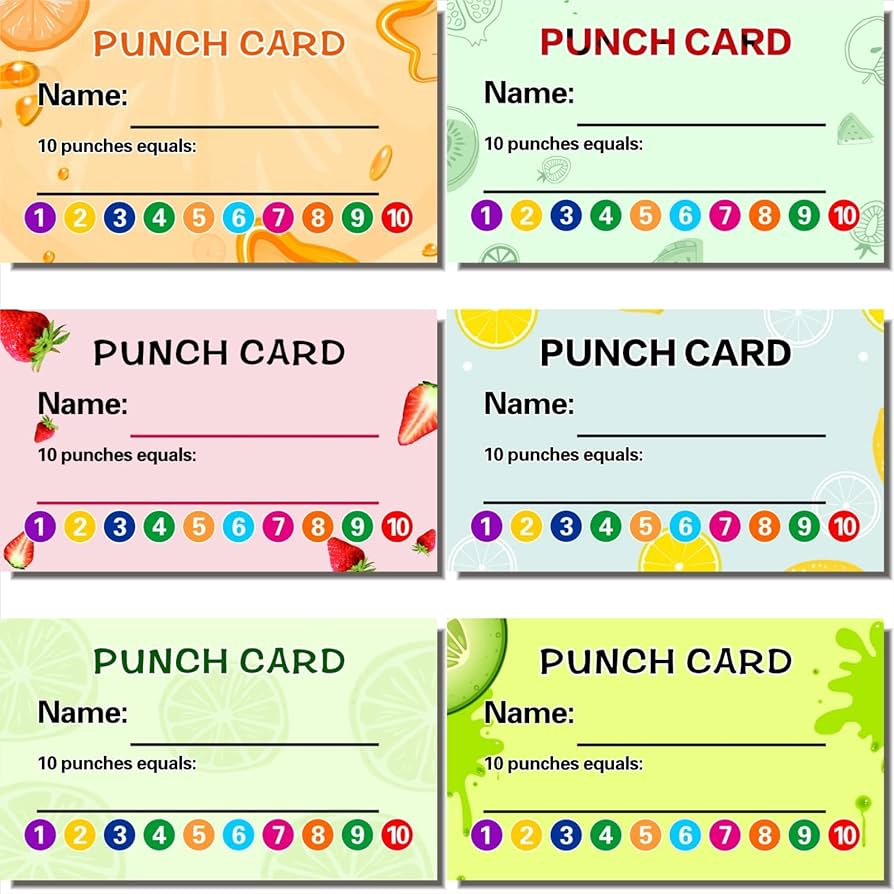 Incentive reward card pack of punch cards student awards loyalty cards for business classroom kids behavior students teachers â x â styles fruit series office products