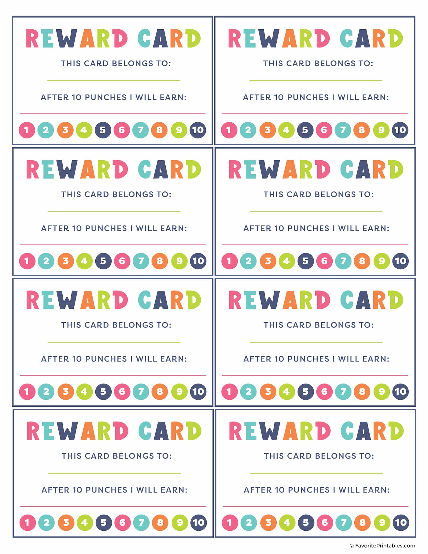 Free printable reward punch cards for kids