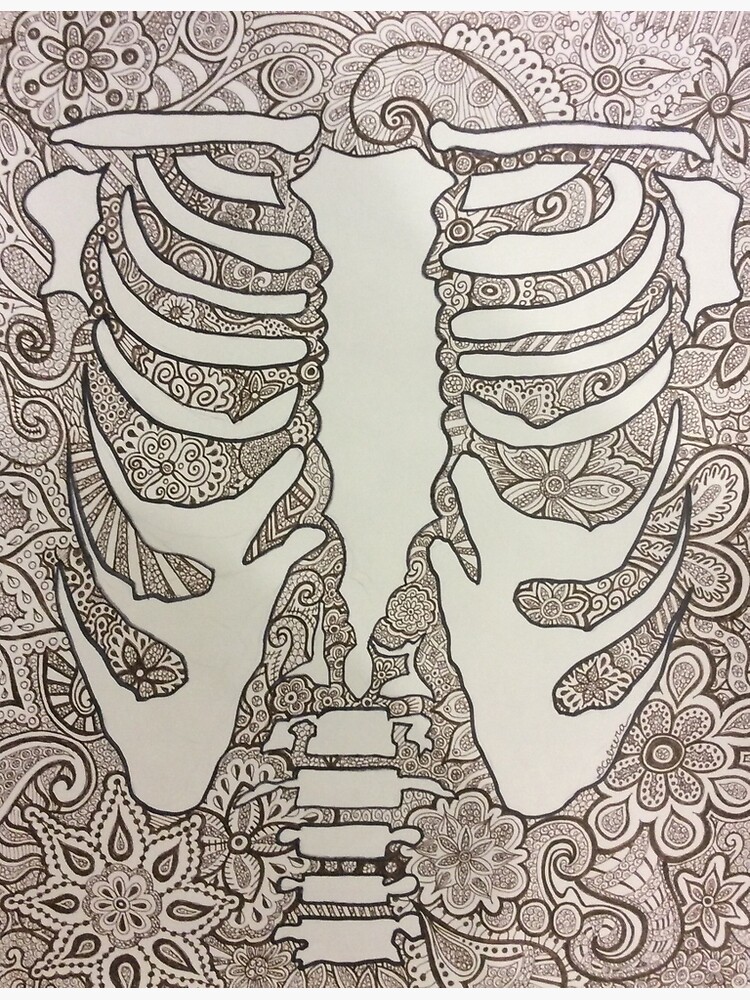 Rib cage zentangle art print for sale by artdanicabrera