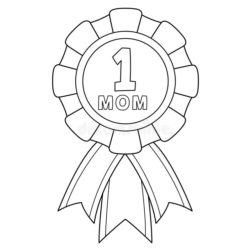 Number one mom ribbon isolated coloring page stock vector