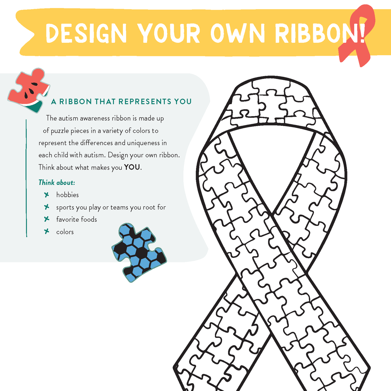 Ribbon coloring sheet â autism nj ambassador