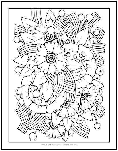 Flowers and ribbons coloring page print it free