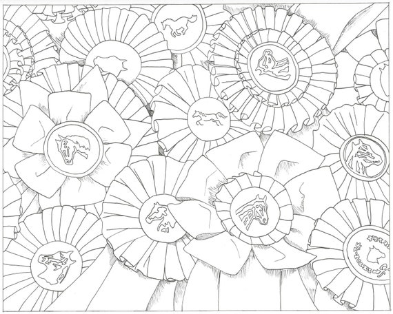 Printable set of horse show ribbons coloring pages digital download