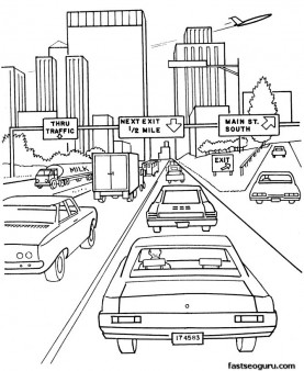 Printable coloring pages cars on highway