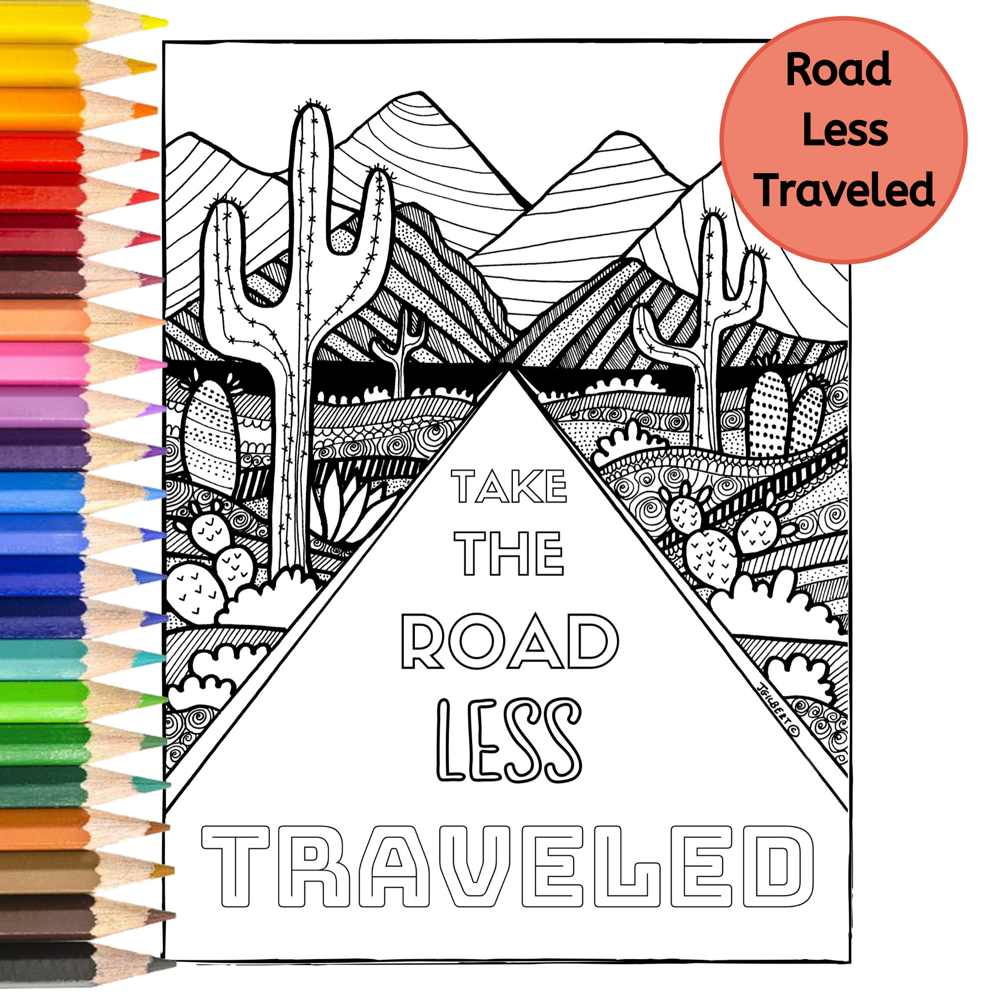 Take the road less traveled printable coloring page pdf printable digital download instant download travel and adventure