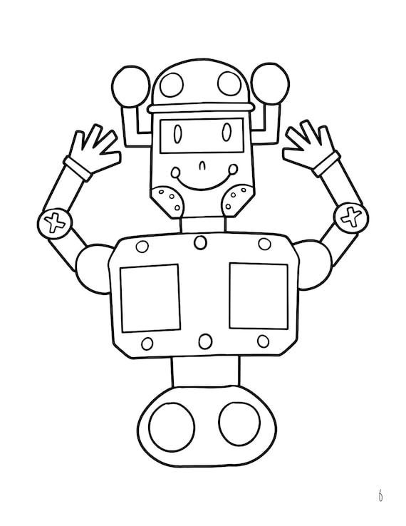 Printable cute robot coloring pages instant download print at homecraft supplies relaxation create art color