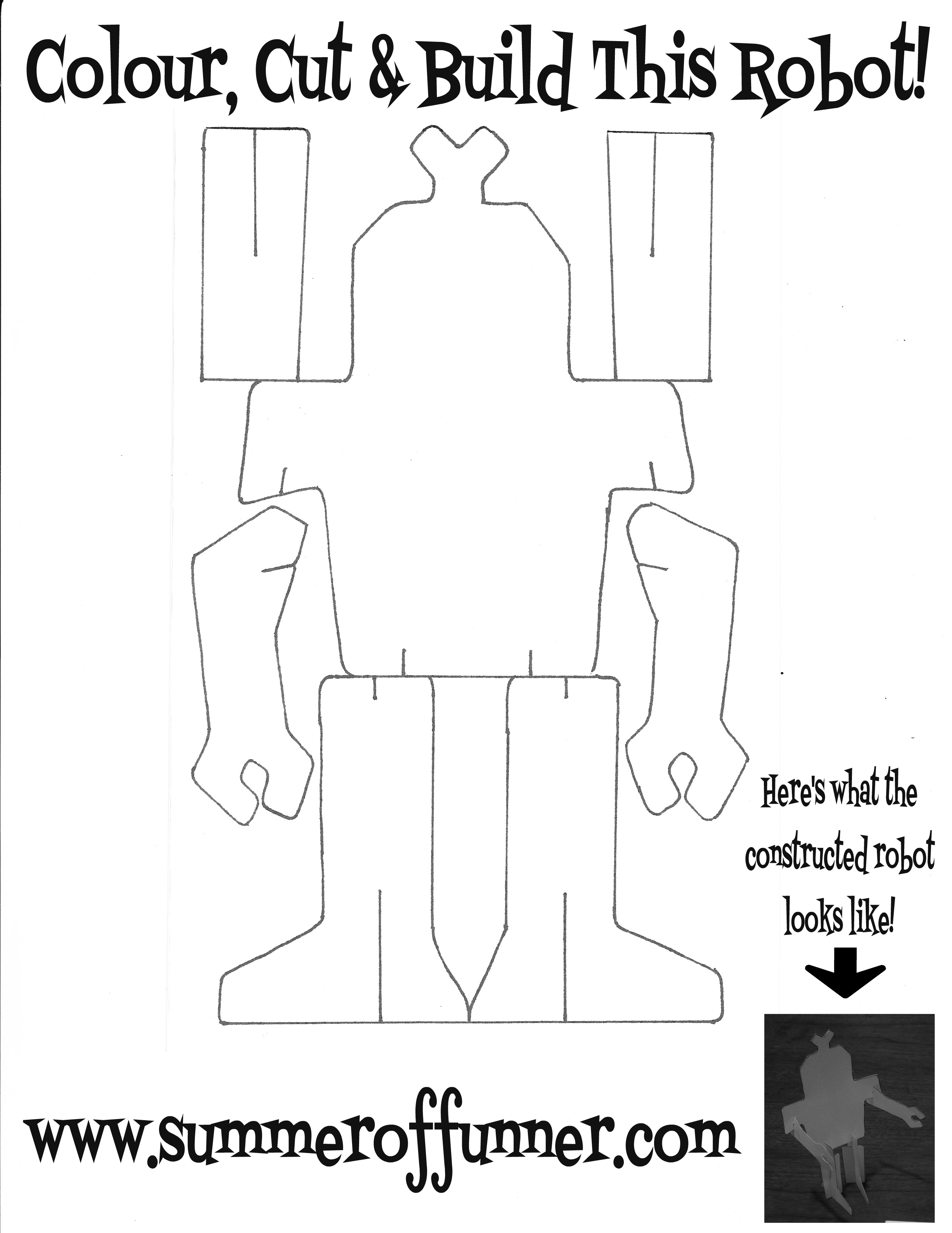 Colour cut build this robot free printable summer of funner