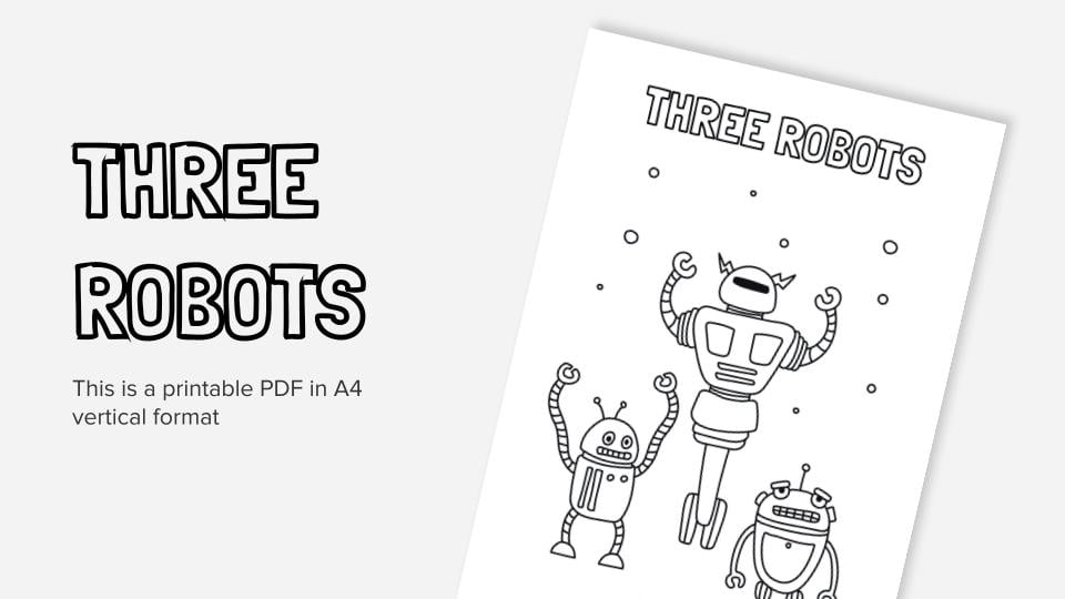 Three robots printable coloring worksheet