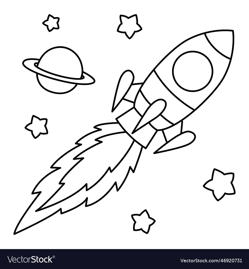 Cute rocket cartoon coloring page royalty free vector image