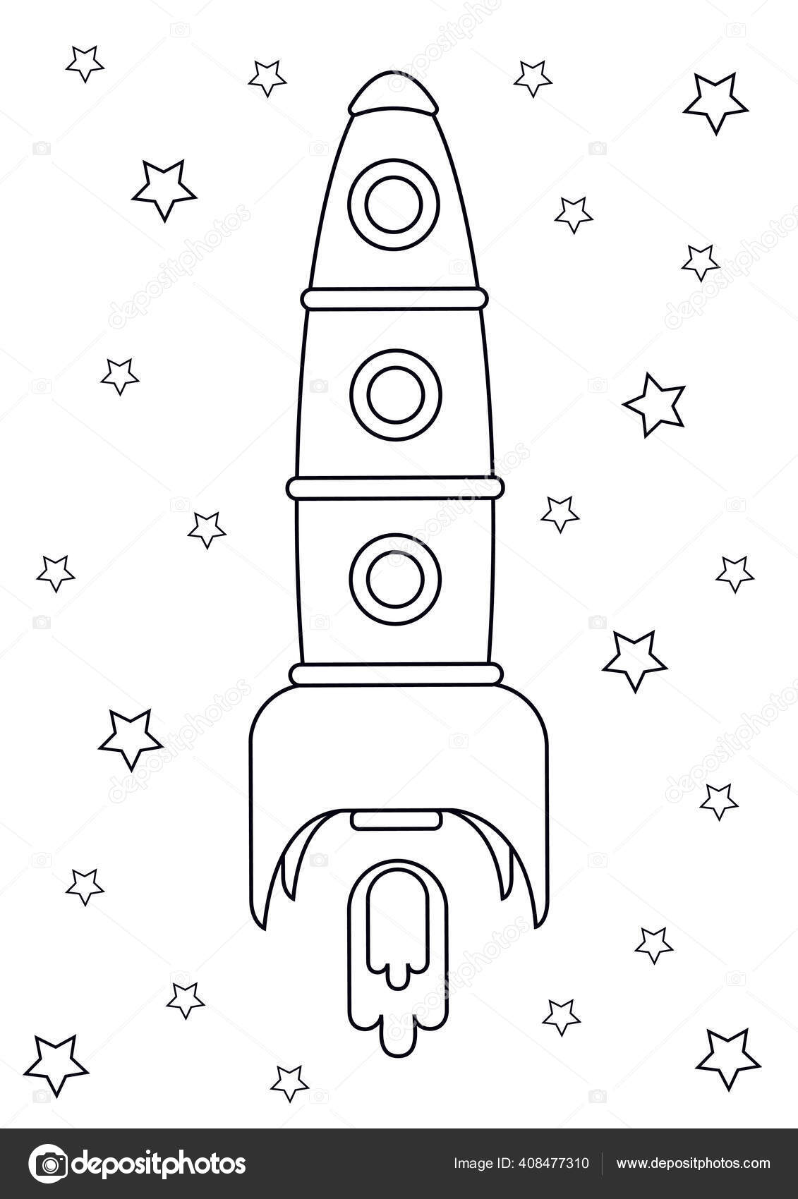 Coloring page outline rocket flying stars vector illustration coloring book stock vector by grettame