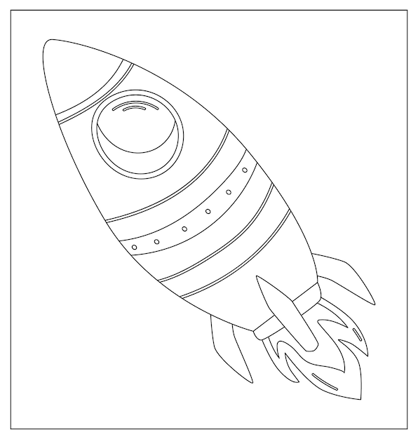 Premium vector coloring page outline of a cartoon rocket space and astronomy coloring book for kids